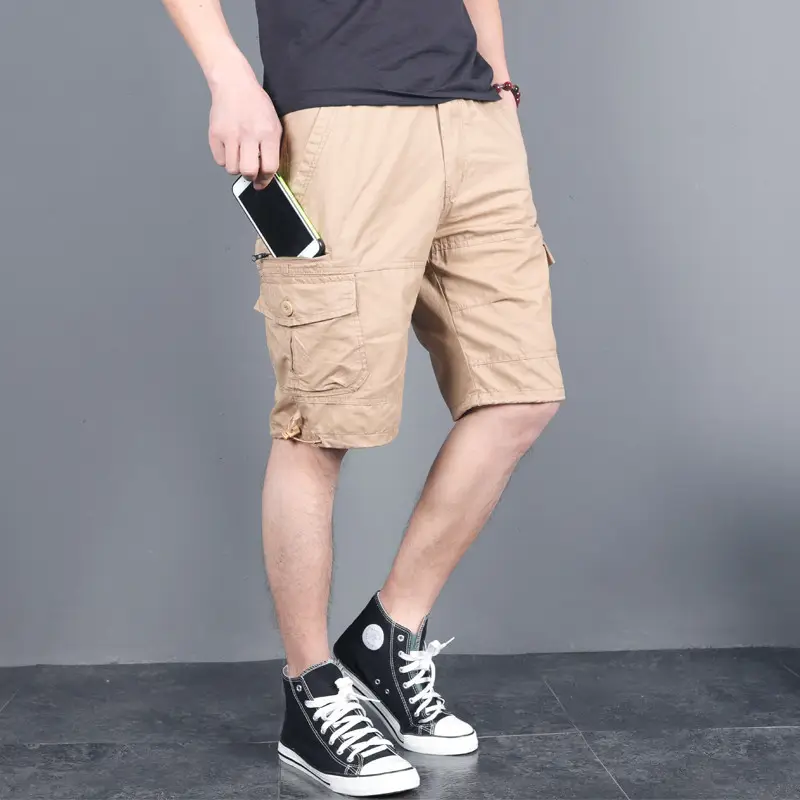 Men Khaki Cargo Shorts with Multi-Pockets
