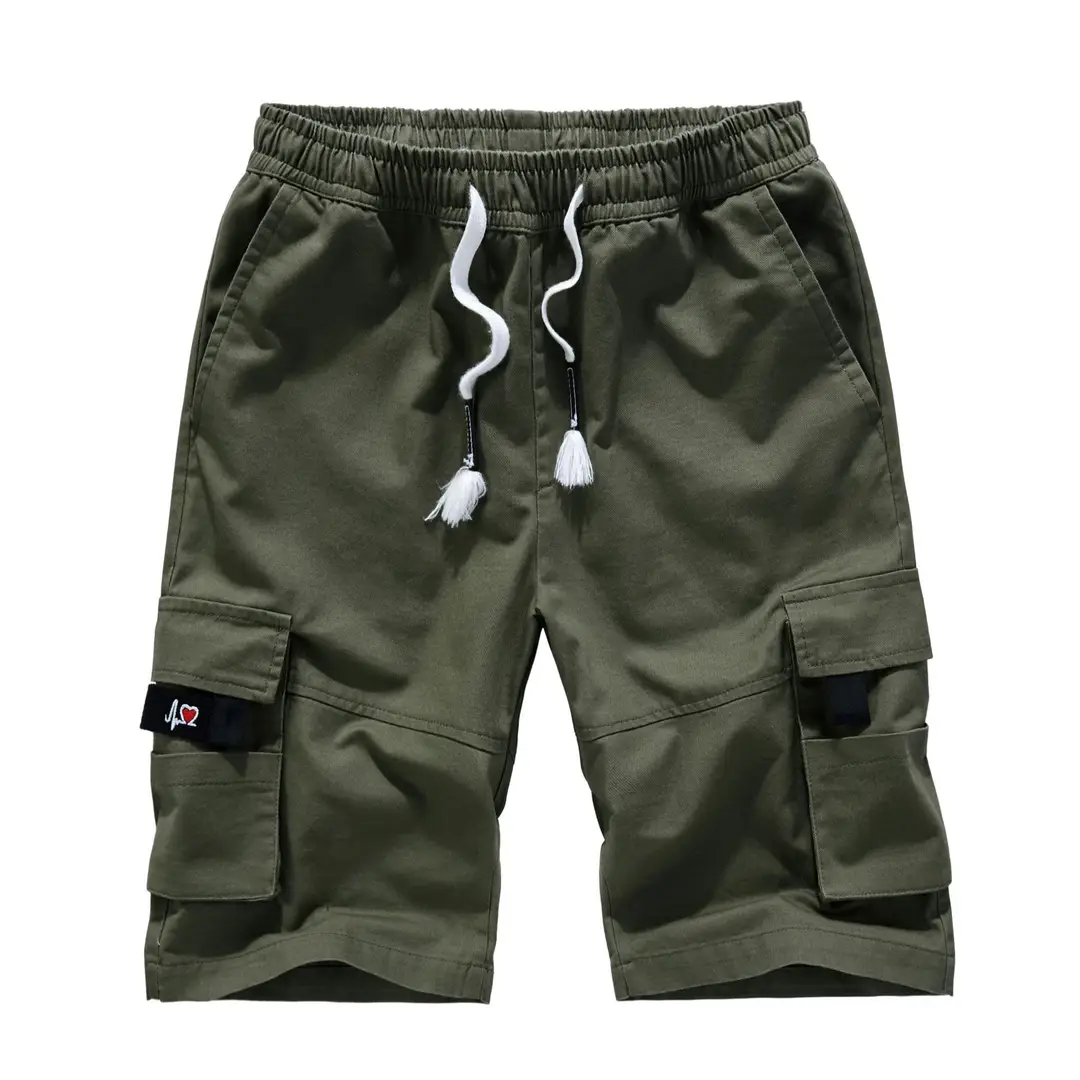 Men Cotton Cargo Shorts Olive Loose Plus Size