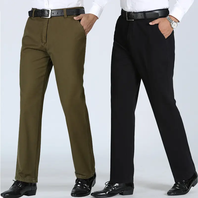 Men Straight Cotton Pants Black Olive Autumn Business Casual
