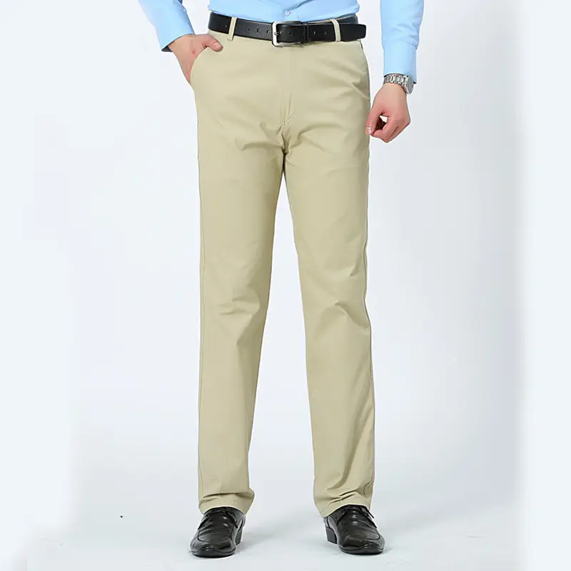 Men Cotton Casual Pants Grey Plus Size High Waist