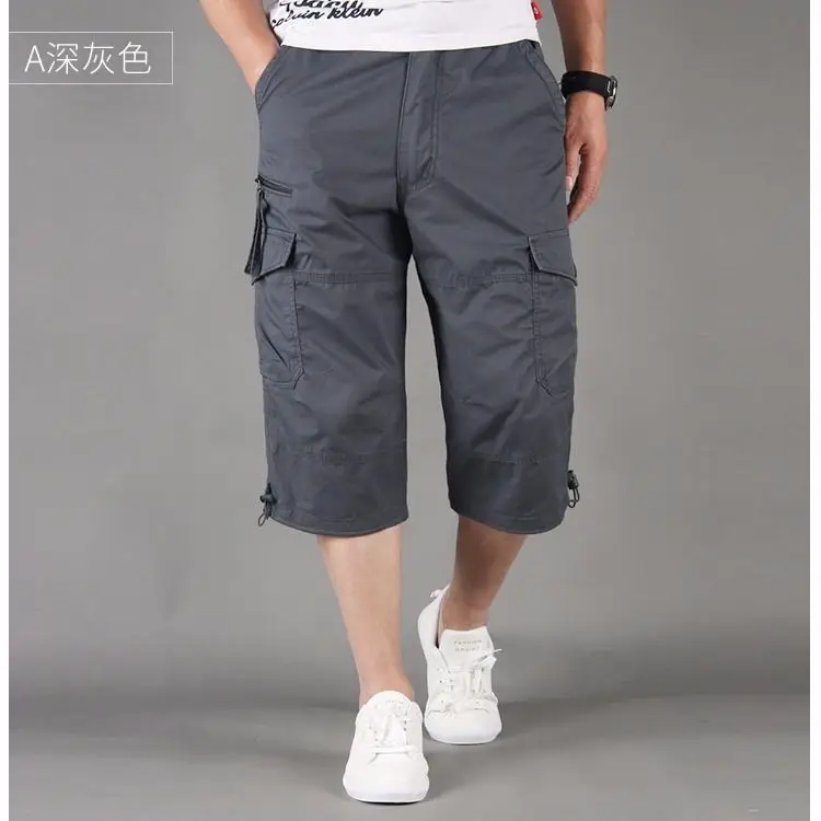 Men's Deep Grey Loose Cargo Shorts Plus Size Summer