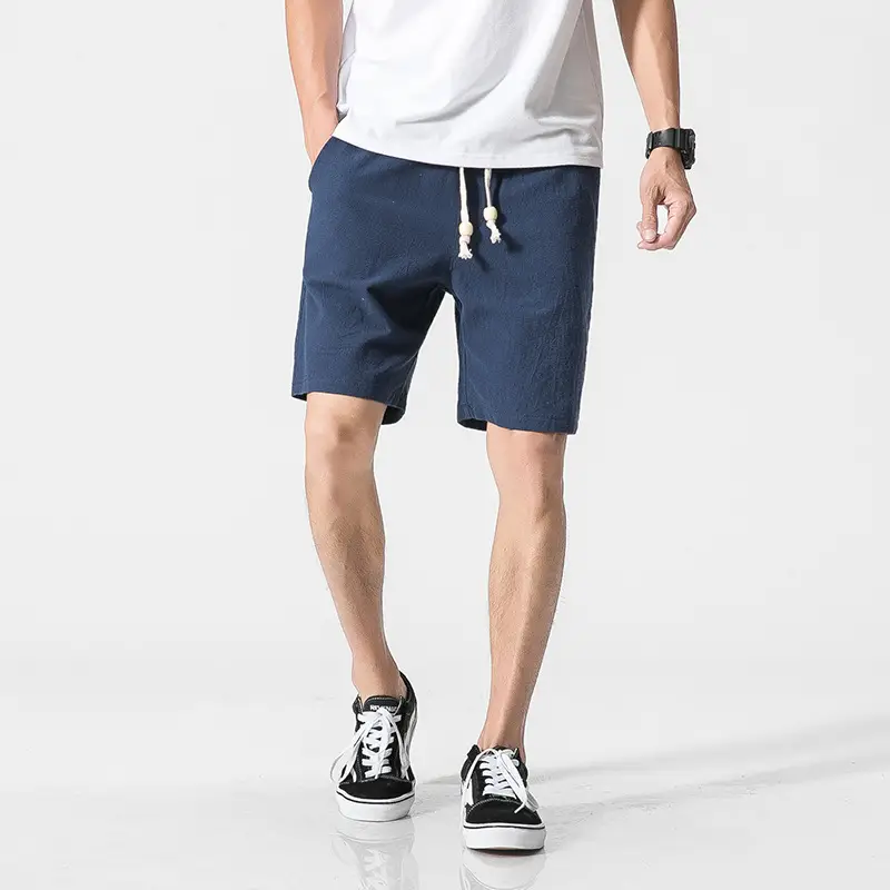 Men Cotton Linen Shorts Loose White Beach Style