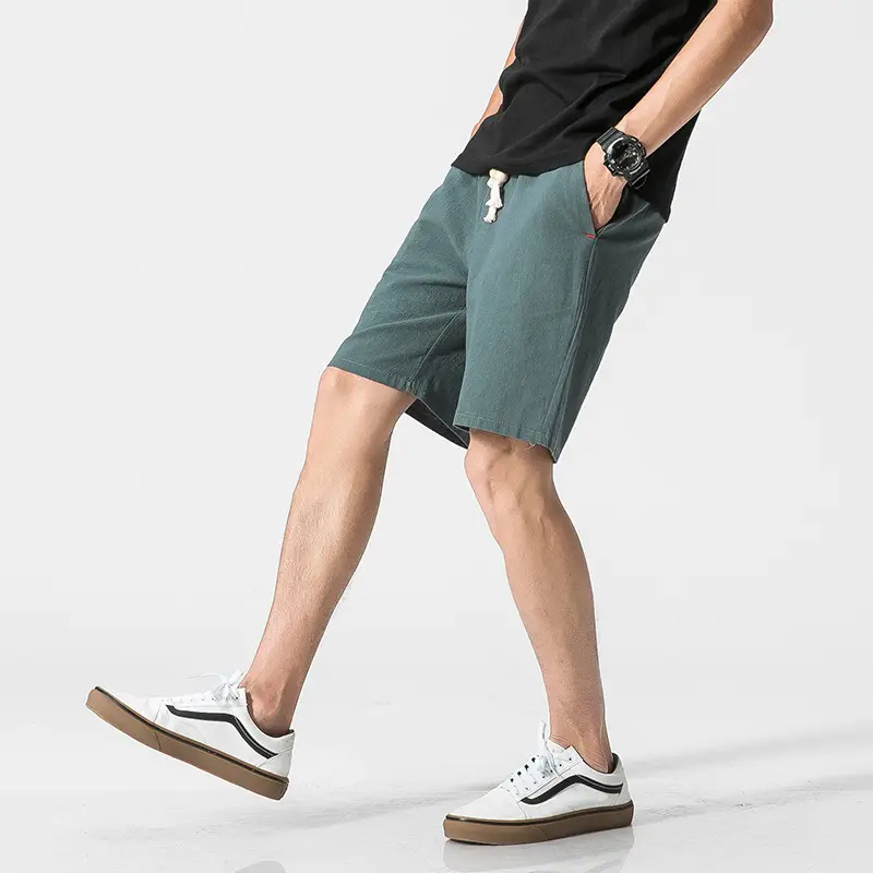Men Cotton Linen Shorts Loose White Beach Style