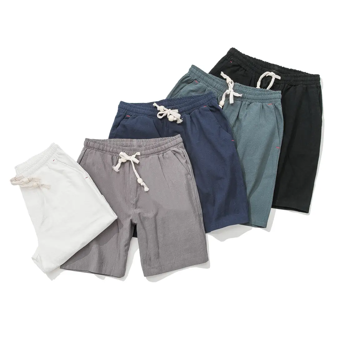 Men Cotton Linen Shorts Loose White Beach Style
