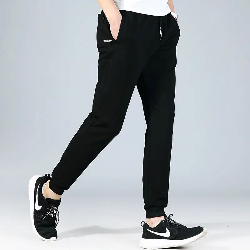 Men Black Knitted Ankle Pants Autumn Casual Sports Wear