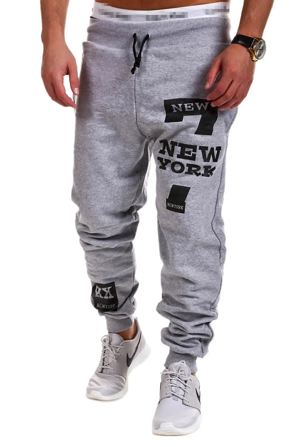 Men Black Hip Hop Print Joggers New York Design