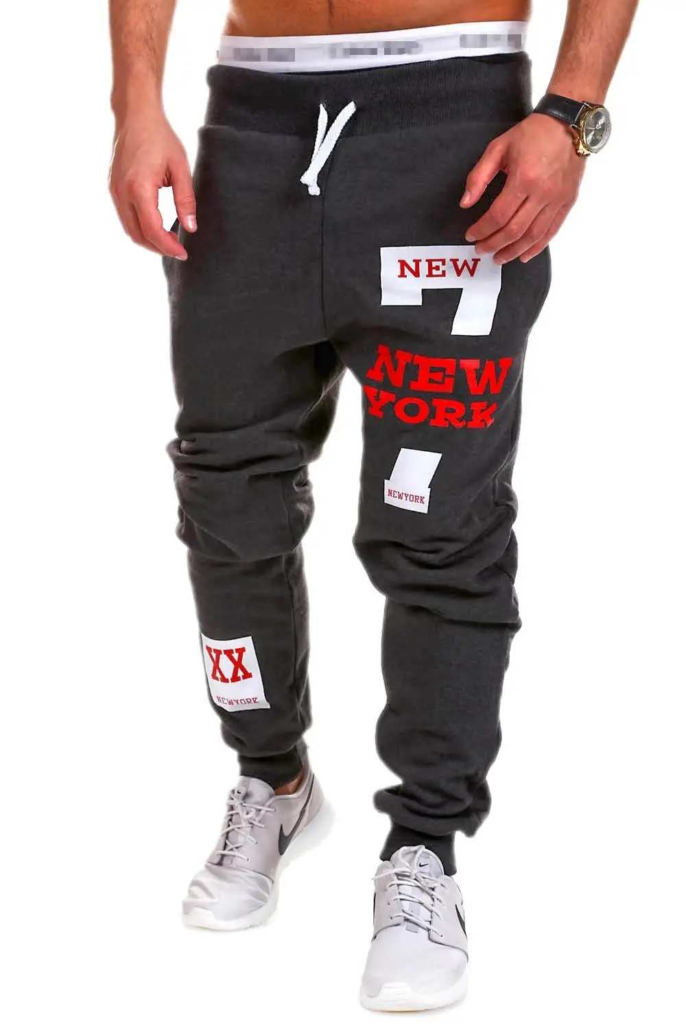 Men Black Hip Hop Print Joggers New York Design