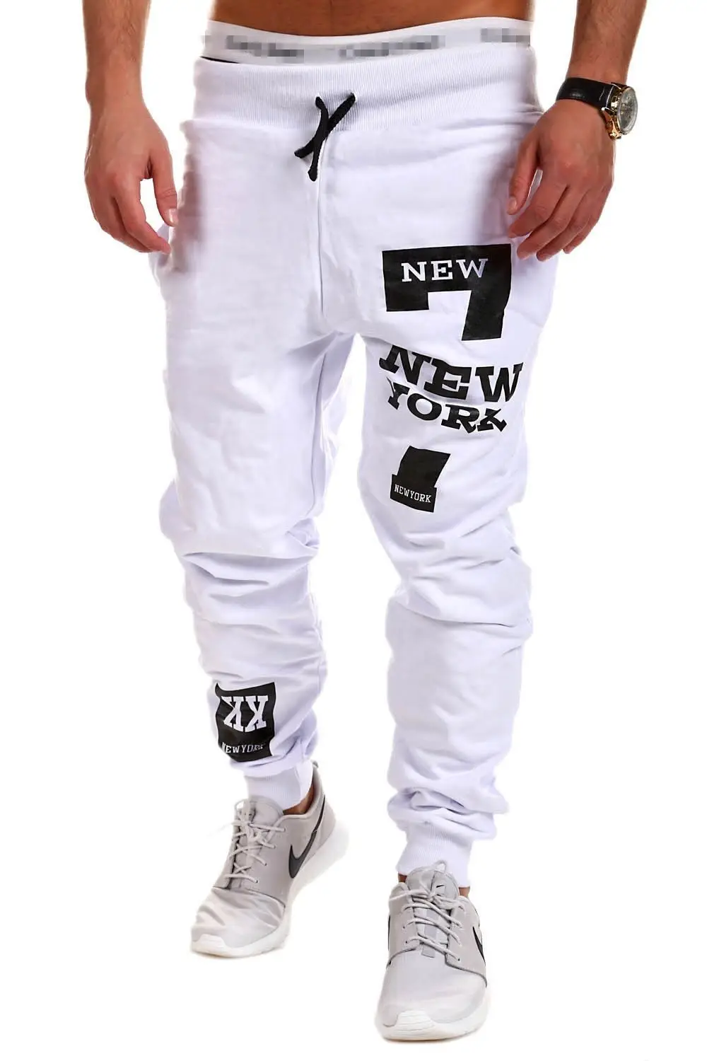 Men Black Hip Hop Print Joggers New York Design