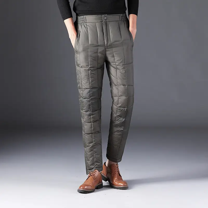 Men High Waist Down Pants Navy Blue Plus Size Warm Cotton
