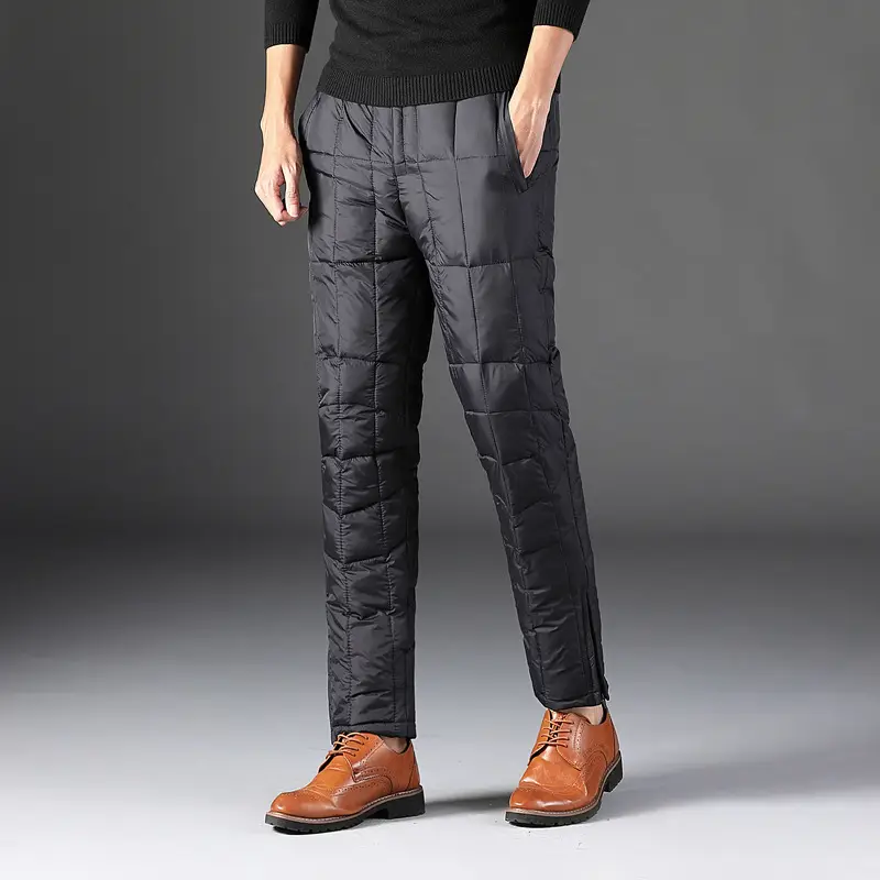 Men High Waist Down Pants Navy Blue Plus Size Warm Cotton