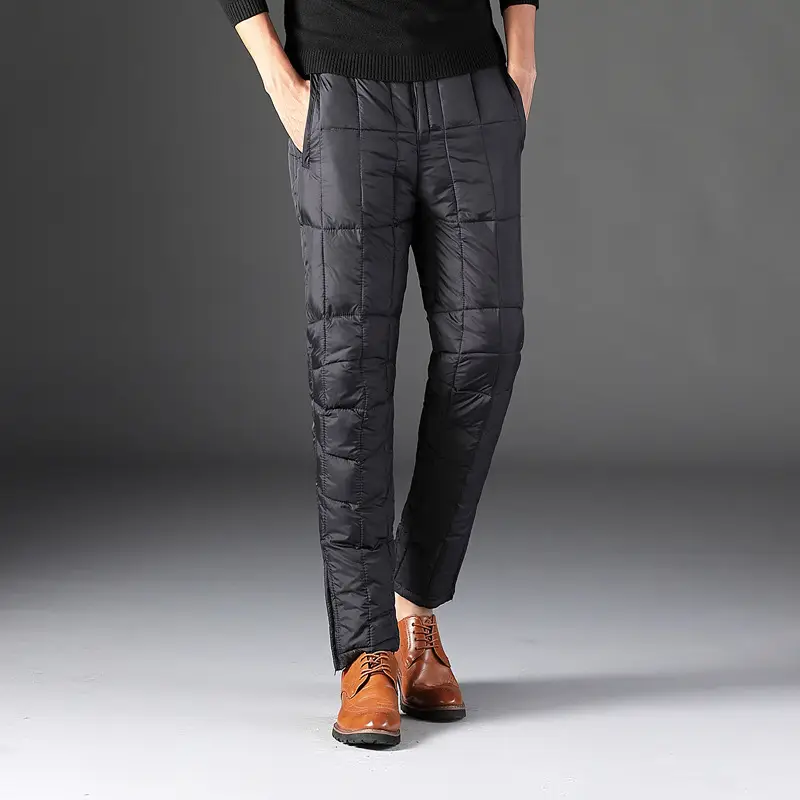 Men High Waist Down Pants Navy Blue Plus Size Warm Cotton