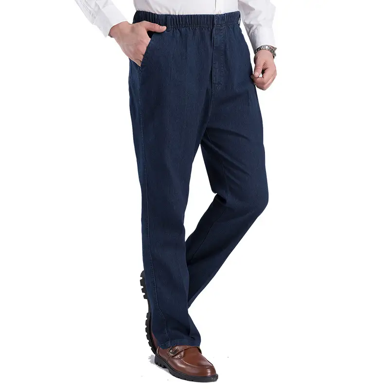Men's High Waist Elastic Jeans Loose Fit Autumn Winter