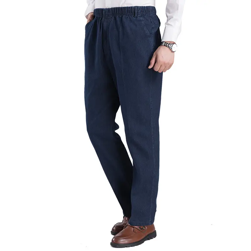 Men's High Waist Elastic Jeans Loose Fit Autumn Winter