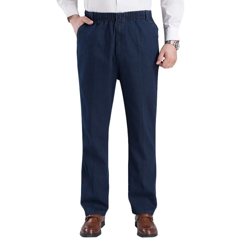 Men's High Waist Elastic Jeans Loose Fit Autumn Winter