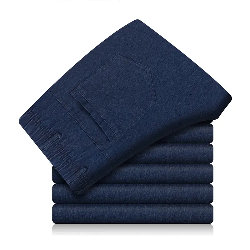 Men's High Waist Elastic Jeans Loose Fit Autumn Winter