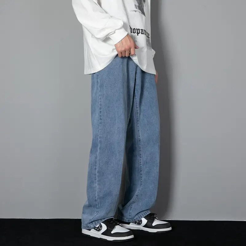 Men Loose Washed Blue Jeans Summer Korean Style