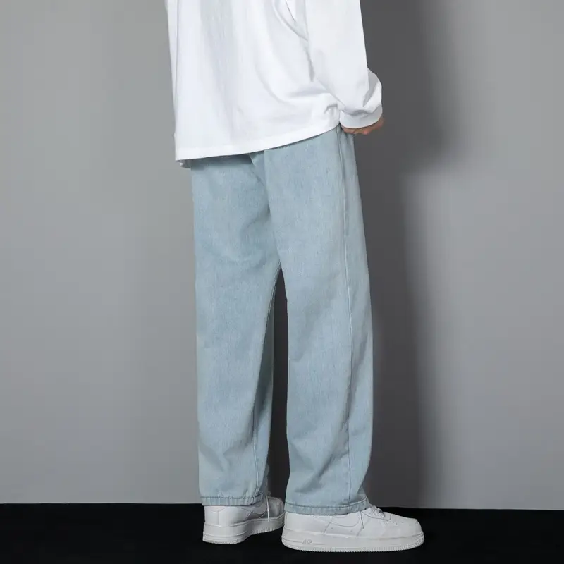 Men Loose Washed Blue Jeans Summer Korean Style