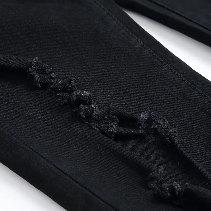 Men Black Ripped Slim Fit Jeans with Knee Holes