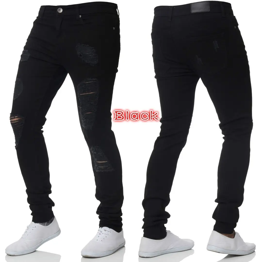 Men's Ripped Slim Fit Jeans Multi Color High Waist New