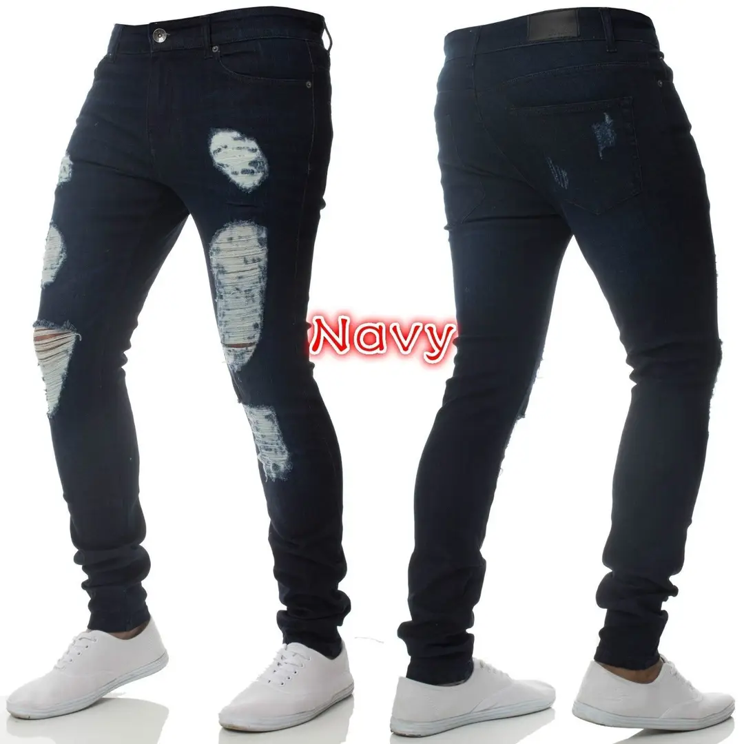 Men's Ripped Slim Fit Jeans Multi Color High Waist New