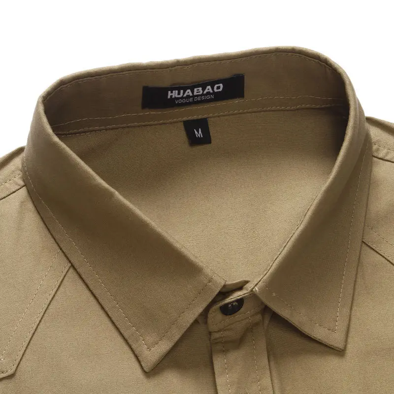 Men Military Style Slim Fit Cotton Shirt Dark Green