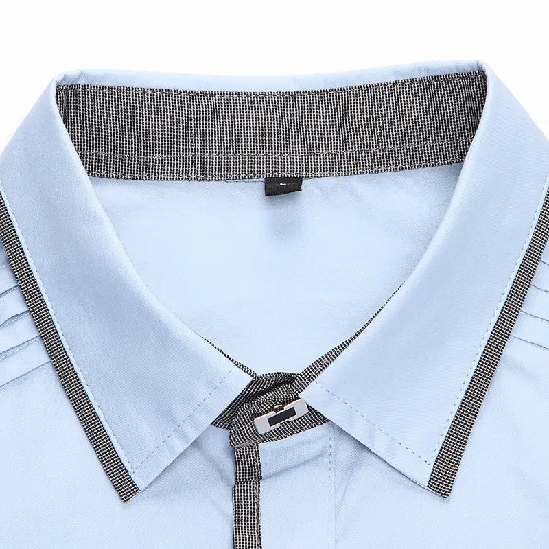 Men Slim Fit Short Sleeve Blue Shirt Trendy Casual Formal Wear