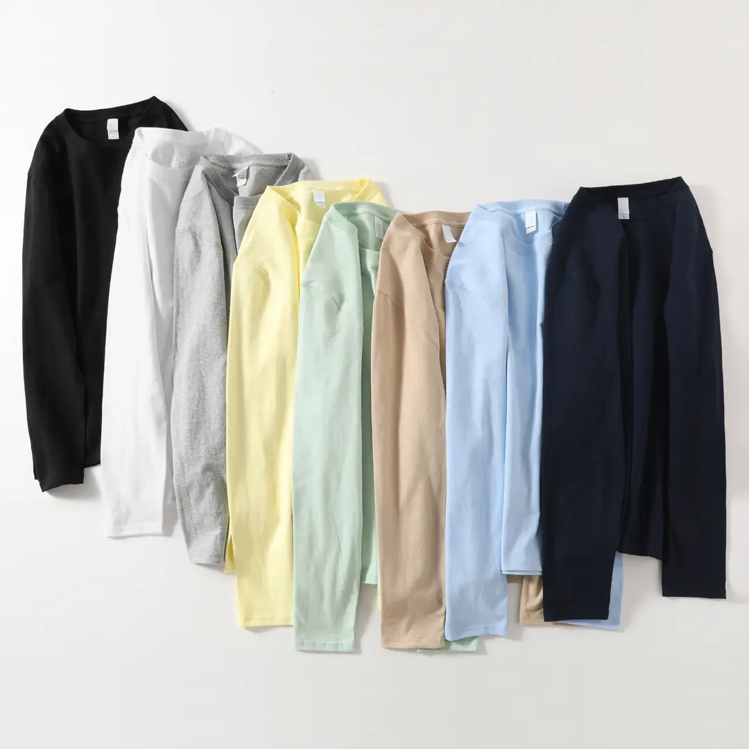 Men Heavy Cotton Long Sleeve T-Shirt White Autumn Winter Loose Fit
