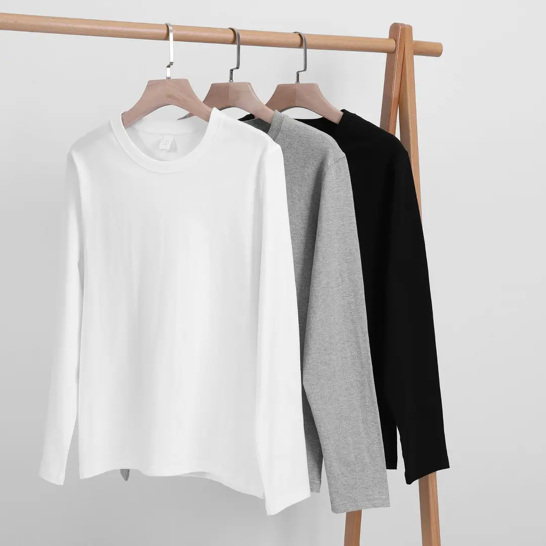 Men Heavy Cotton Long Sleeve T-Shirt White Autumn Winter Loose Fit
