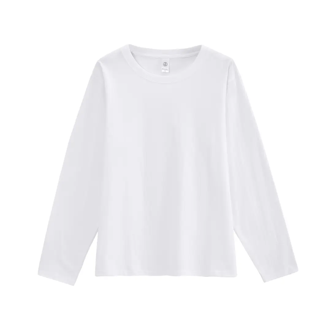 Men Heavy Cotton Long Sleeve T-Shirt White Autumn Winter Loose Fit