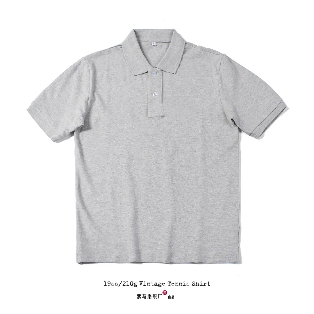 Men Cotton Solid Color Polo Shirt Dark Gray Summer