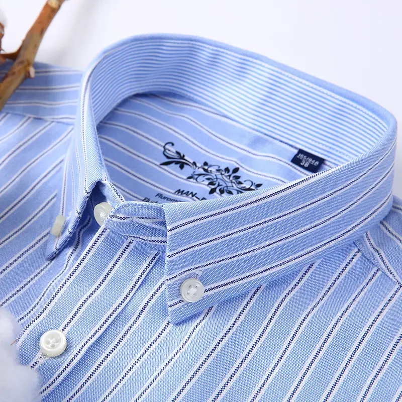 Men's Cotton Oxford Casual Shirt Blue White Black Autumn