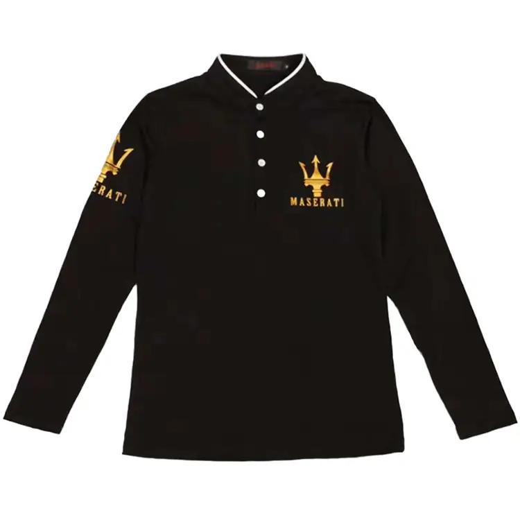 Men Long Sleeve Stand Collar Cotton Printed T-Shirt Large