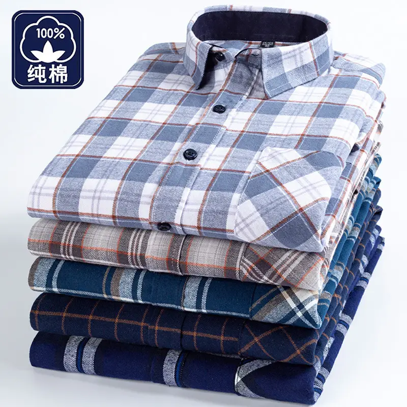 Men Plaid Cotton Shirt Autumn 47 Colors