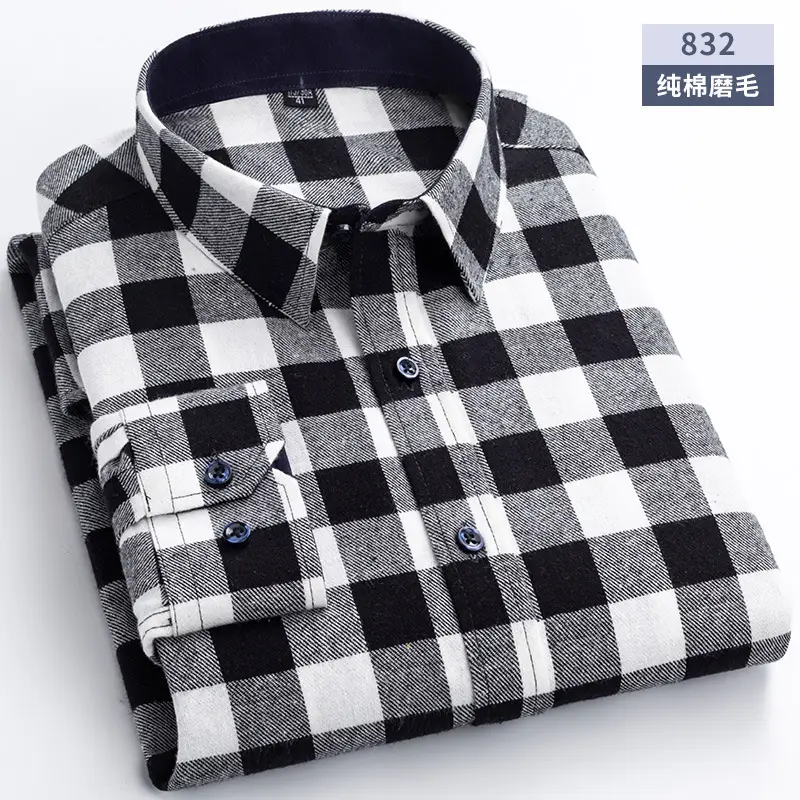Men Plaid Cotton Shirt Autumn 47 Colors