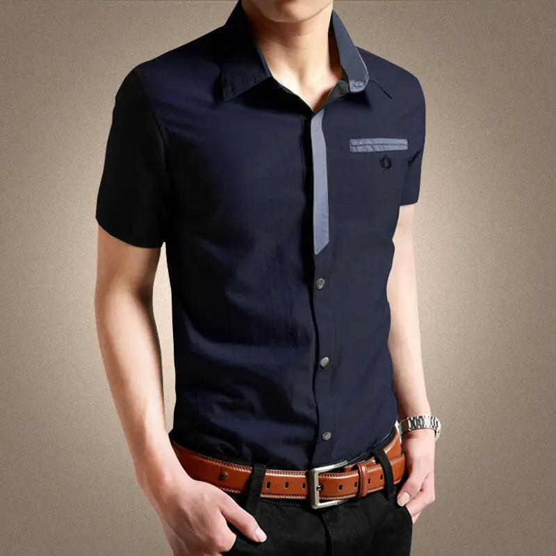 Men Slim Fit Cotton Short Sleeve Shirt Gray