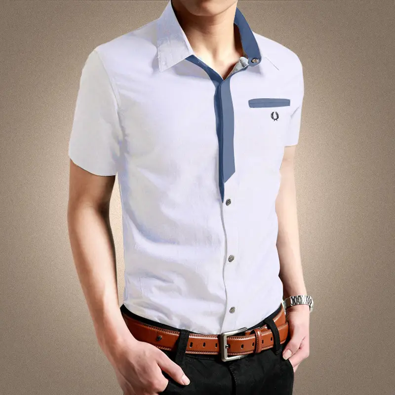 Men Slim Fit Cotton Short Sleeve Shirt Gray
