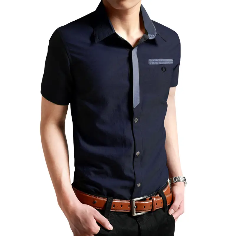 Men Slim Fit Cotton Short Sleeve Shirt Gray
