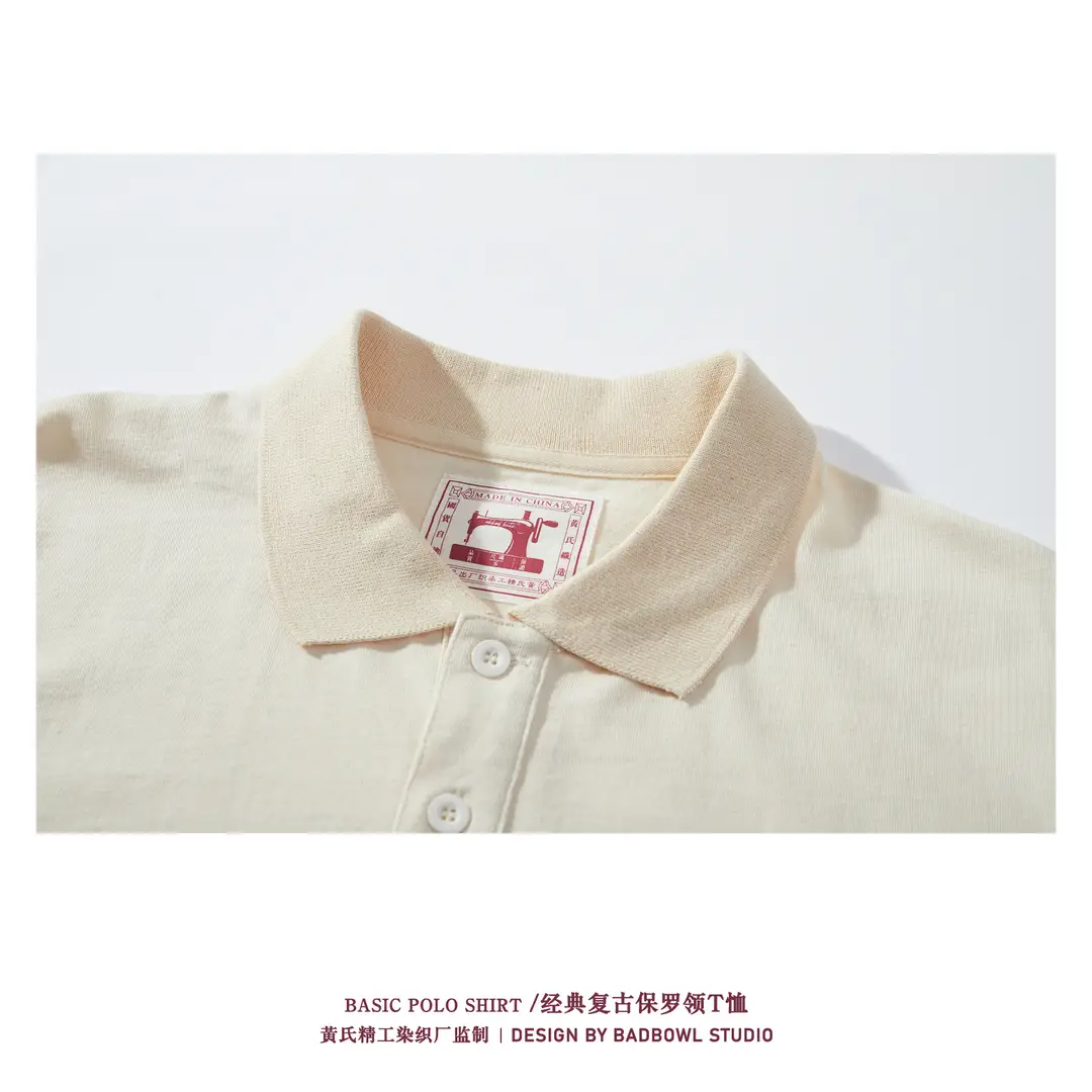Men Combed Cotton Polo Shirt Cream Solid Retro Summer Casual