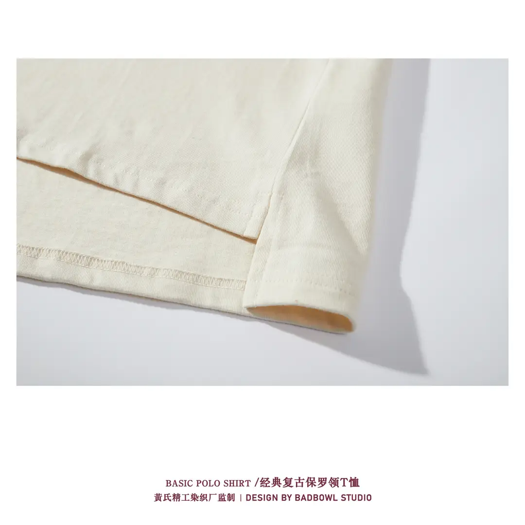 Men Combed Cotton Polo Shirt Cream Solid Retro Summer Casual
