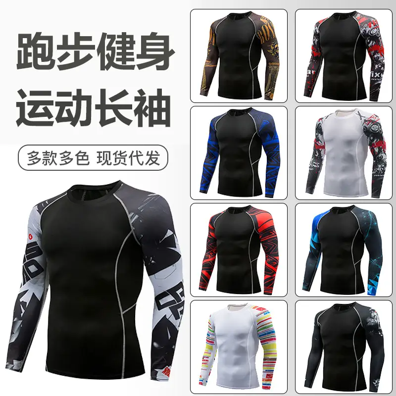 Men's Long Sleeve Sports T-Shirt Breathable Running Training Black Multi-color
