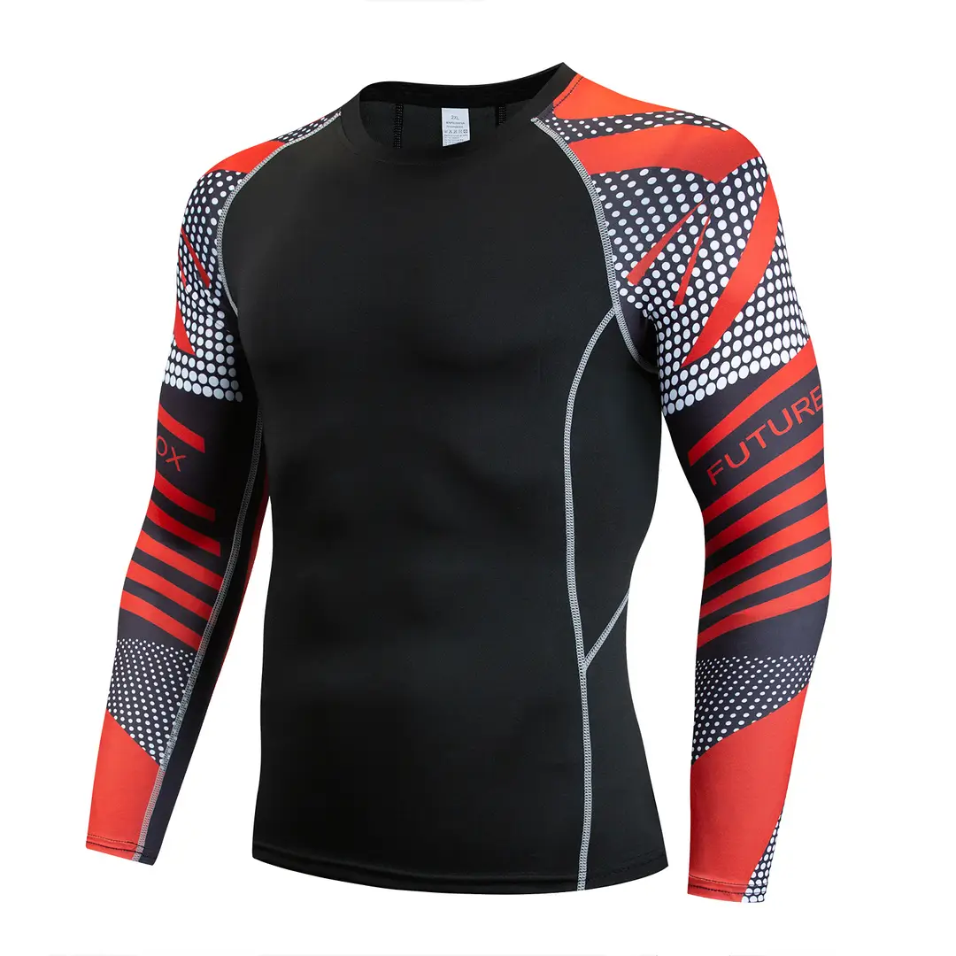 Men's Long Sleeve Fitness Shirt Quick-Dry Black Multi-Color