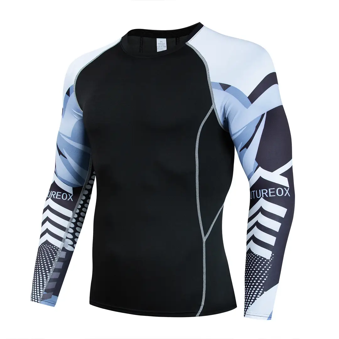 Men's Long Sleeve Fitness Shirt Quick-Dry Black Multi-Color