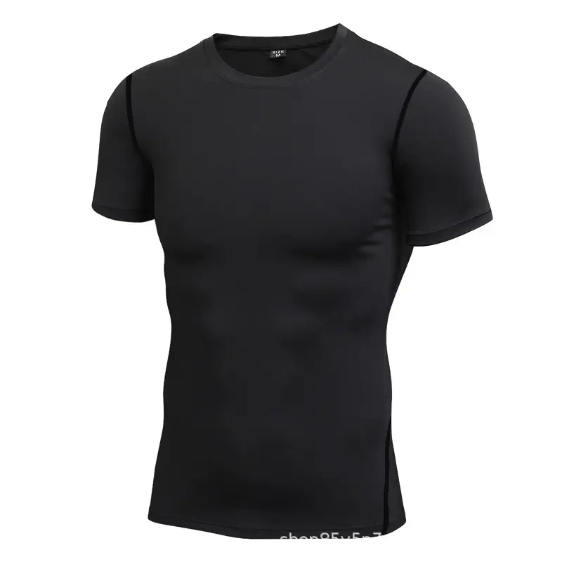 Men's Black White Compression Sports T-Shirt Short Sleeve Quick Dry