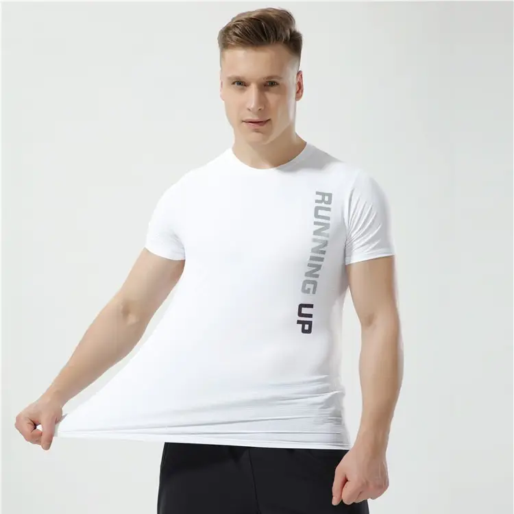 Men White Sporty Running T-Shirt Ice Silk Elastic