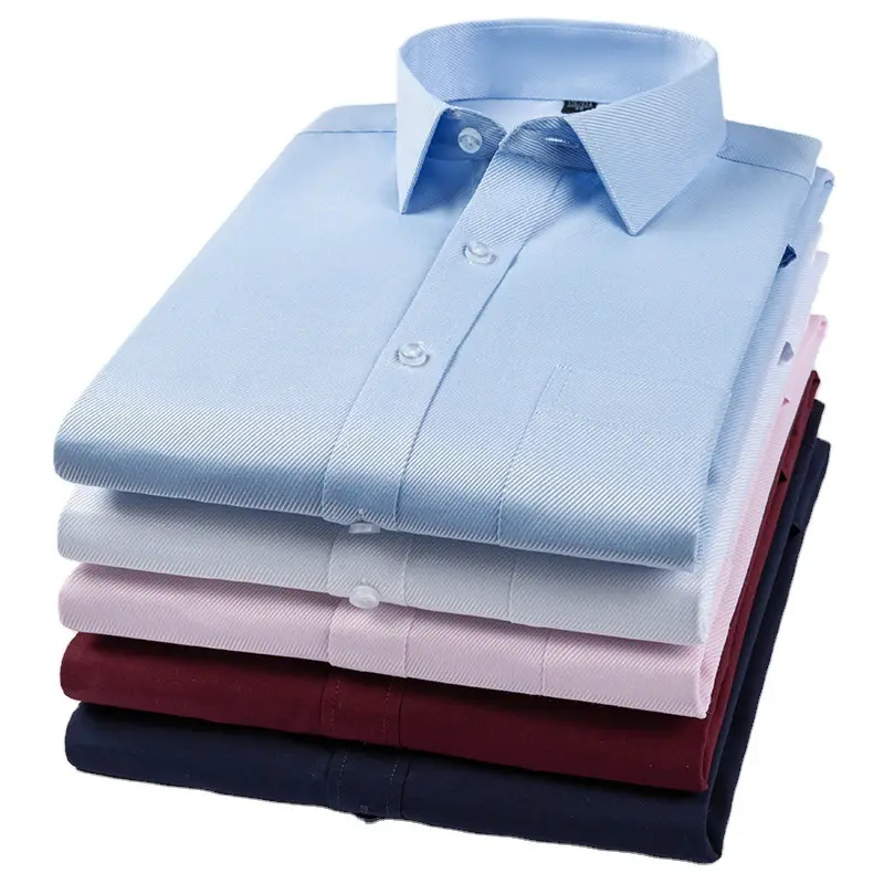 Men Long Sleeve White Business Shirt Non-Ironing Embroidered