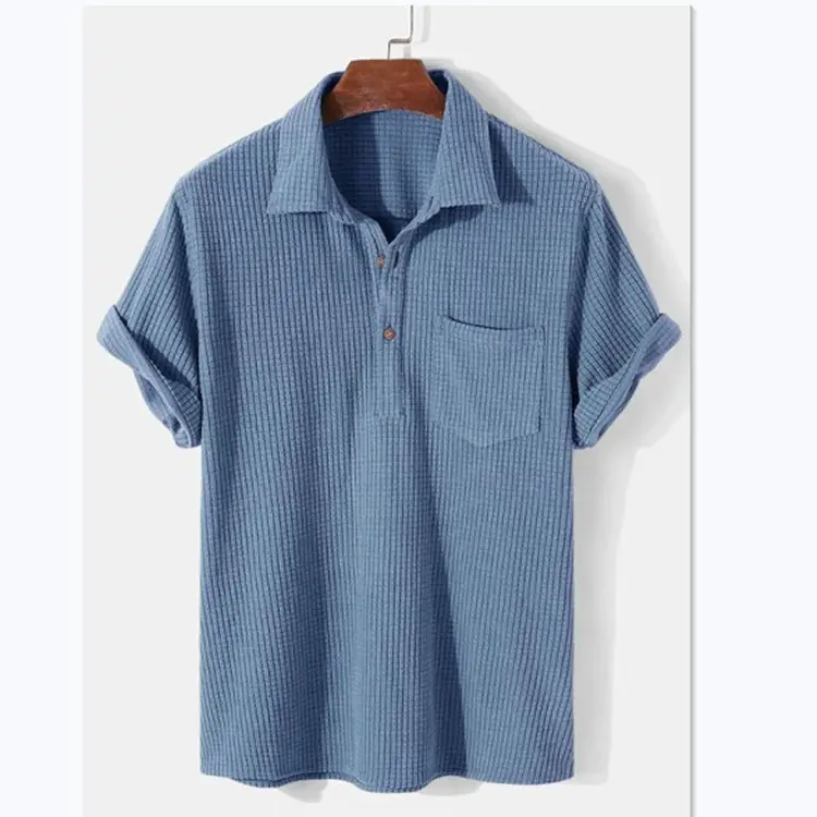 Men Loose Plaid Short Sleeve Shirt Light Blue
