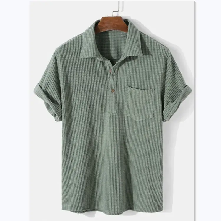 Men Loose Plaid Short Sleeve Shirt Light Blue