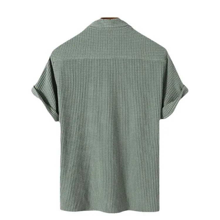 Men Loose Plaid Short Sleeve Shirt Light Blue