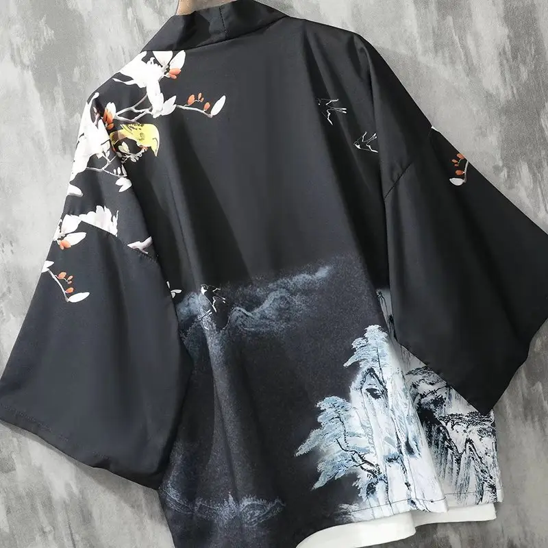 Vintage Plum Blossom Couple Robe Women M-Plum Yellow Black