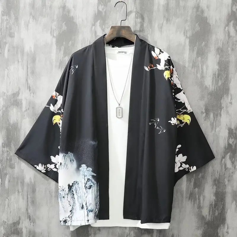 Vintage Plum Blossom Couple Robe Women M-Plum Yellow Black